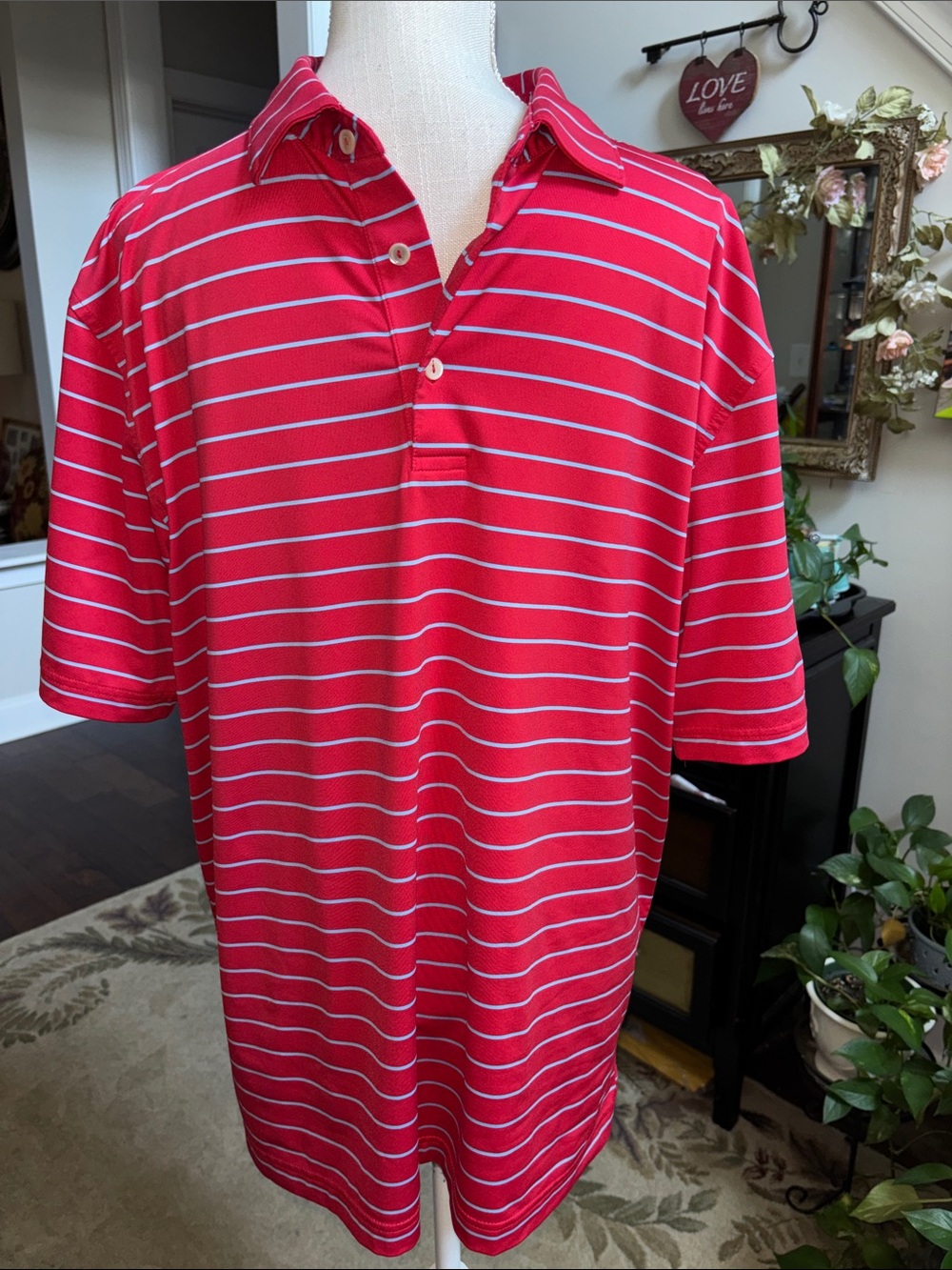 Peter Millar Summer Comfort Red Polo with blue Stripe size large